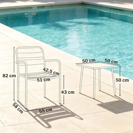 Ensemble de jardin moderne, salon d'extérieur avec deux fauteuils à accoudoirs et table carrée, mobilier de terrasse compact (lot de 2 chaises et 1 table). (1/5)