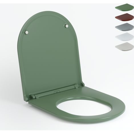AquaWise Cuvette Toilette Forme D Siège de Toilette avec Frein de Chute et Charnière Réglable Fermeture en Douceur Duroplast Vert sauge