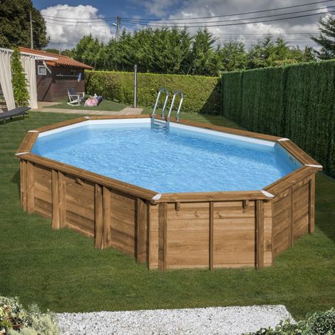 GRE 790203 - piscine ovale en bois SUNBAY avocat 656x456x131cm escalier Ext. Bois Int. Inox filtre à sable 6m 3/h (1/4)