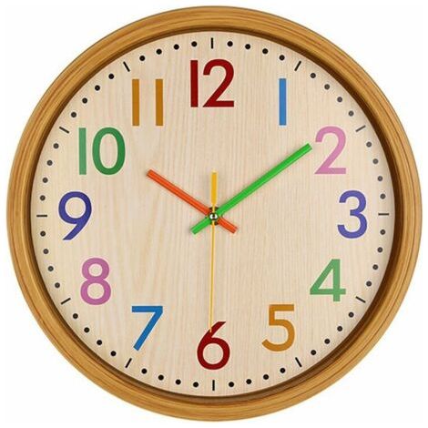 Pendules murales 12 pouces silencieux coloré numéro enfants horloge murale grande horloge murale décorative sans coutil style vintage à piles (1/4)