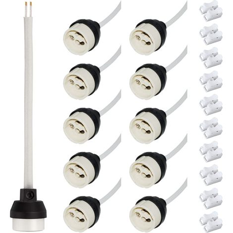 Douille de base GU10, 15 cm 5,9 pouces 250 V 300 W support de base de lampe en céramique pour ampoules LED, avec connecteurs à ressort (20 pièces) (1/5)