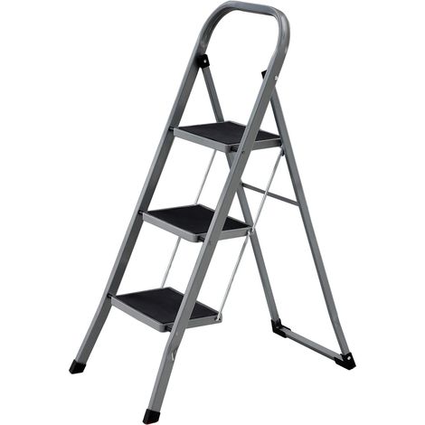 Songmics – Échelle escabeau pliable 3 marches – Largeur de marche 20 cm – Charge 150 kg – Acier antidérapant avec barre d’appui – GSL003GY01 (1/5)