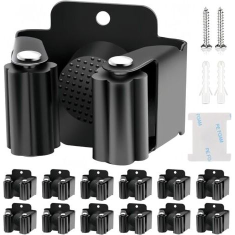 12-piece stainless steel broom holder, wall mount with non-slip silicone handle for kitchen, bathroom, storage room, garden, garage