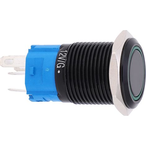 Bouton poussoir 12V DC 16mm 5 broches à verrouillage automatique, étanche IP65 avec voyant lumineux vert, lot de 2 interrupteurs pour panneau (1/5)