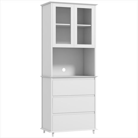 Buffet blanc en MDF avec 2 portes vitrées, 3 tiroirs et niche centrale 68L x 38l x 172H cm (1/5)