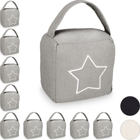 Pack de 10 Topes Puerta con Asa con Diseño Vintage, Poliéster y Arena, Gris, 18,5 x 14 x 10 cm