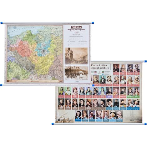 Polen. Historische Regionen / Liste der polnischen Könige und Fürsten. Doppelseitige Wandkarte (1/5)
