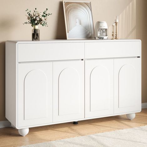 Buffet de salón, Muy moderno, Buffet 140 cm, 4 puertas de armario curvadas y 2 cajones, Mueble de almacenamiento, Paneles de partículas (1/5)