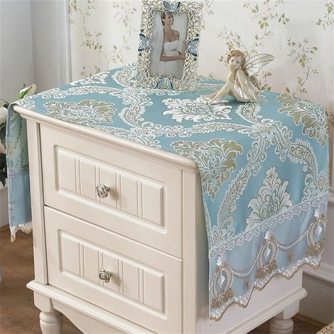 Einfacher Nachttisch-Stoffbezug Handtuch und Kissenbezug moderne universelle Schlafzimmer-Kleiderschrank-Tischdecke Kissenbezug 40 90 cm blaugrün