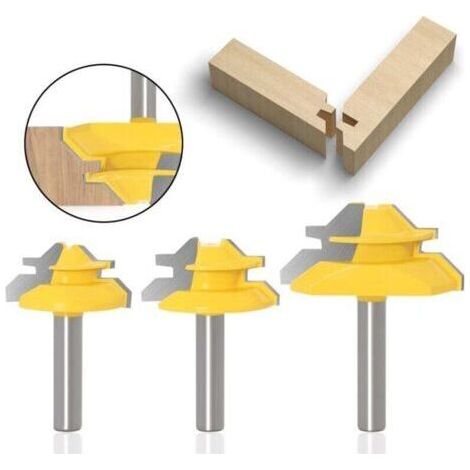 Pair 3 pcs Fraise à Rainurer à 45 Degrés (Tige de 8mm) - Outil de Routeur à Verrouillage Mitre (1/4)