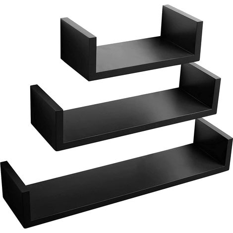 WOLTU Estante de pared – Juego de 3 estantes de MDF negro (CD/DVD) (1/5)