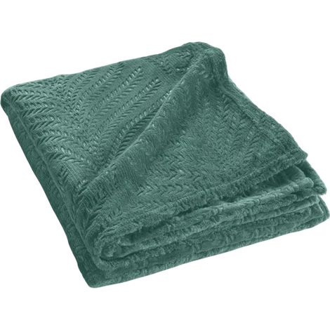 Plaid Uni en Flanelle "Nelia" 125x150cm Vert Cèdre (1/4)