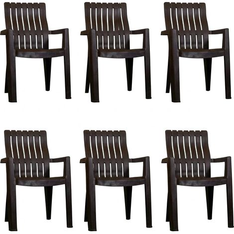 Set 6 Sedie da Giardino Peonia con Braccioli per Esterno Peonia 55x60x90 Marrone