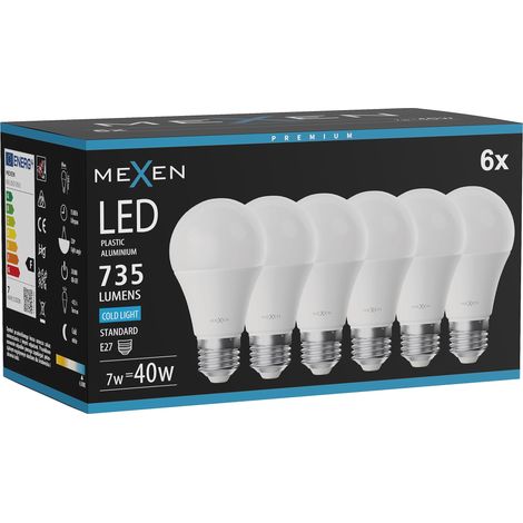 Mexen Nova 6x LED-Glühbirne E27, A60, 7W, Kalt - 6500K, 735 lm - L100-E27-0765-01x06 (1/5)