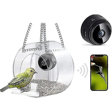 Mangeoire intelligente pour oiseaux avec caméra, nichoir suspendu pour l'extérieur avec caméra HD 1080p et connexion à distance Wi-Fi