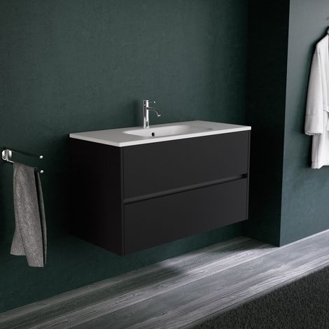 Inda - Mobile bagno 100 cm Nero opaco  con 2 cassetti e lavabo (1/5)