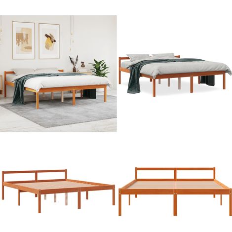 Lit pour personne âgée sans matelas 150x200 cm bois pin massif - Lit Senior - Lit Pour Personne Agée - Lit Haut - Lit Bois - Lit Design - Home & Living (1/5)