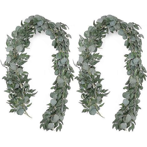 Guirlande d'eucalyptus artificiel avec lianes de saule, lot de 2 guirlandes de 2 mètres (6,5 pieds), eucalyptus argenté (1/5)