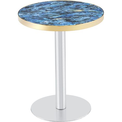 GagaTable d'appoint ronde 60 cm effet marbre, bord argenté, bleu (1/5)