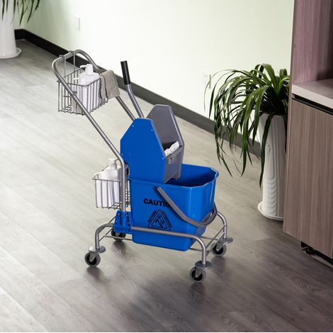 Chariot de nettoyage avec essoreur 26 L, 2 paniers de rangement, bleu, 73 x 45 x 95 cm (1/5)