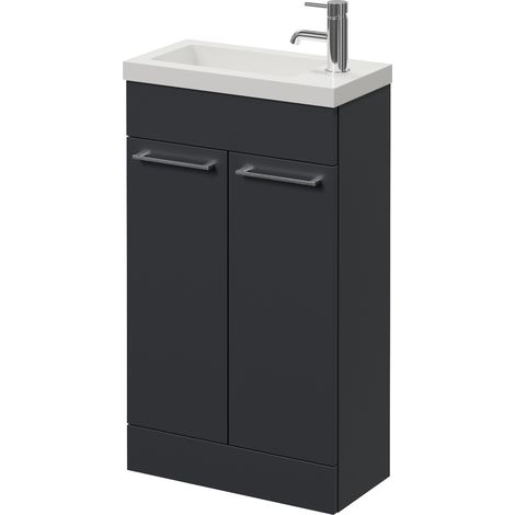 Napoli 250 Gloss Grey 500mm 2 Door Vanity Unit with Square Silvo Basin - 500mm - Chrome 160mm Handle