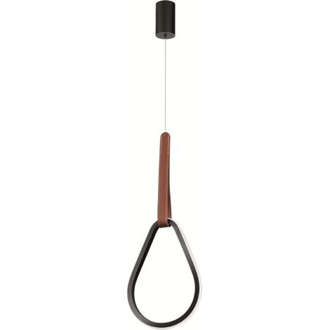 Lampada a sospensione Led REGOLI in metallo D22 cm con elemento in ecopelle DROP (1/4)