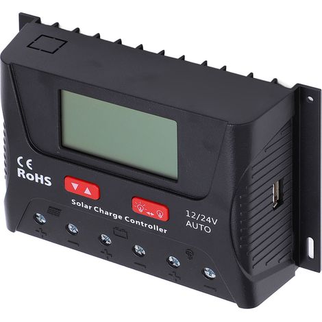 30A 12V/24V PWM-Solarladeregler mit LED-Anzeige und Entladesteuerung, USB-Anschluss für Batterie (1/5)