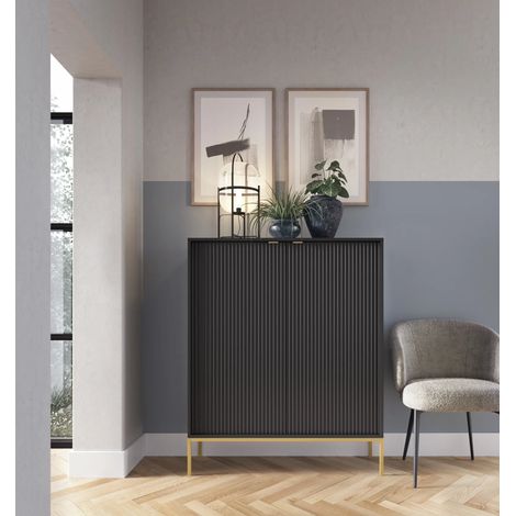 AX LIVING Modern Kommode Eternas K104 mit Lamellenfront 104 cm breite, Schwarz