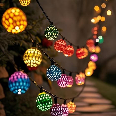 Guirlande solaire à boules style marocain – 6,5 m, 30 LED – Guirlande lumineuse marocaine multicolore (1/5)