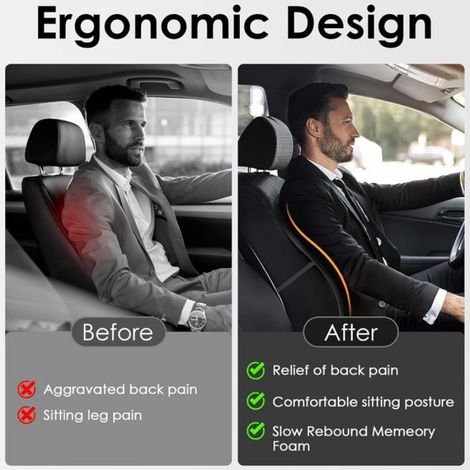 Coussin Lombaire - Mousse Memoire De Forme - Pour Siege Voiture Bureau Maison - Ergonomique Respirant - 1 Piece (1/5)