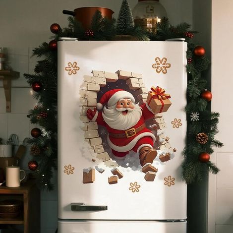 Efecto 3D que rompe la pared, Papá Noel repartiendo regalos en la nieve, adhesivo de pared autoadhesivo, pegatina decorativa (tamaño 4350 cm) (1/4)