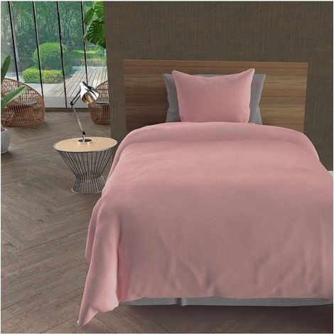 Parure housse de couette en microfibre lavée 140x200 cm BOHEME vieux rose, par Soleil d'Ocre