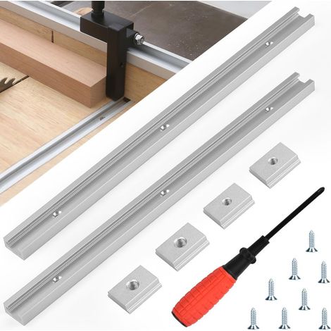 2PCS 400mm T-Slot T-Track Aluminum Alloy T-Rails Jig Mounting Slot T-Rail with 2 M6 Sliders, 2 M8 Sliders, 8 Self-Adhesive Screws and Screwdriver for Woodworking (1/5)