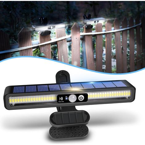 Lampe solaire à détecteur de mouvement avec pince (1 pièce) – 36 LED – 6000K – Étanche – Portable pour clôture, garage et camping (1/4)