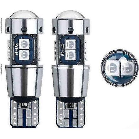 Lot de 2 ampoules LED W5W T10 Canbus sans erreur 3030 10SMD 5W5 pour clignotant latéral, blanc ultra-brillant, culot Cuneus (1/5)