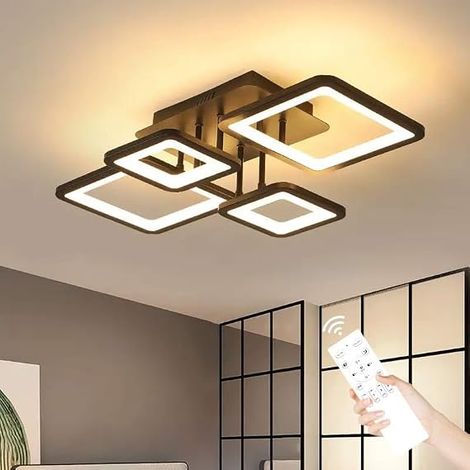 Plafonnier LED Moderne, 54W Luminaire Plafonnier Dimmable Lampe de Plafond avec Télécommande 3000K-6500K , Design Rectangulaire Créatif pour Salon, Chambre, Cuisine (Noir) (1/5)