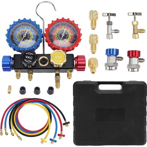 Ensemble de Jauges de Collecteur AC pour CVC avec Adaptateurs de Tuyaux de Soupapes de sécurité pour R410A R32 R134A R22 – Kit de Jauges de Collecteur AC Automobile Professionnel (1/5)
