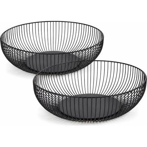Corbeille à Fruits - Lot de 2 - Métal Fil de Fer Noir - Design Moderne Antirouille - Cuisine Salle à Manger - 28x8cm (1/5)