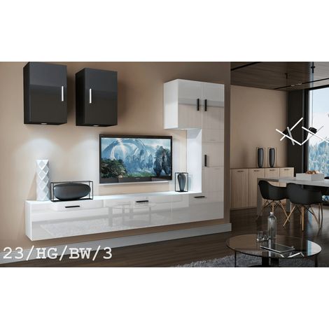 Ensemble meuble TV CONCEPT 23-23-HG-BW-5 blanc-noir brillant 249 cm