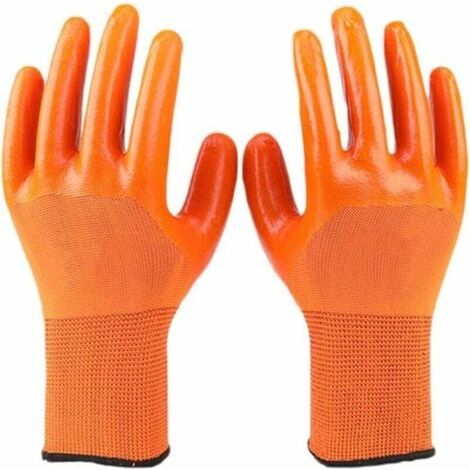 Gants de Travail Trempé et Respirant (12 Pairs, Size : 24cm) PVC imperméable et Huile épreuve épaissie Gants de Protection Orange, Forte Adhérence (1/5)