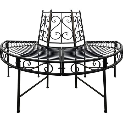 Baumbank Gartenbank Parkbank Rundbank Halbrundbank Bank Metall schwarz Ø 125 cm (1/5)