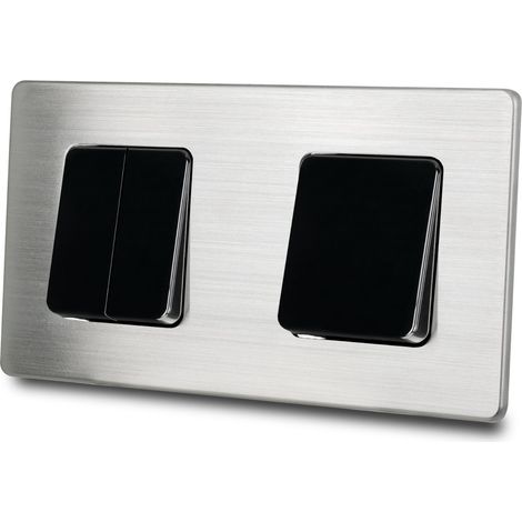 Interruttore triplo nero per luci di scale in acciaio spazzolato (1/5)