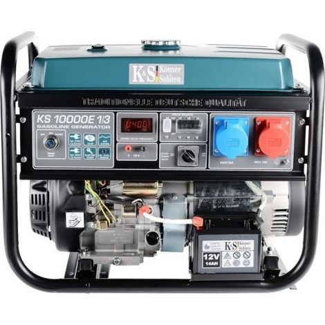 KS 10000E-1/3 Benzin Stromerzeuger 8000 Watt, 1x32A (230V), 1x16A (400V), 12V, Spannung 230/400V, E-Start, Automatischer Voltregler (AVR), Anzeige (Volt, Hz, Arbeitszeit), Generator, 100% Kupfer. (1/5)