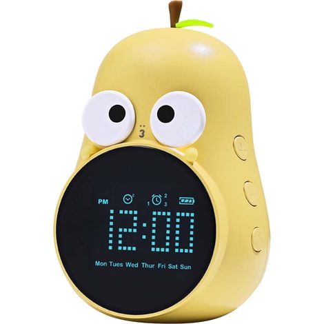 Réveil enfant Poire Dessin Animé Mignon, Horloge Apprentissage Version Anglaise Rechargeable Jaune Crème (1/5)