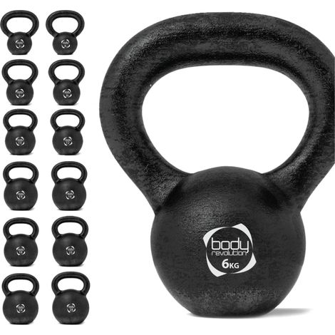 Kettlebell da 6 kg in ghisa con manico comodo.