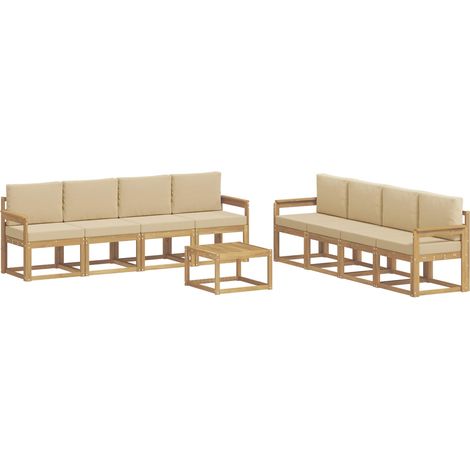 Conjunto de sofás de exterior con cojín 9 pcs y Beige vidaXL