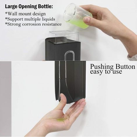 Distributore di sapone da parete per bagno, bagnoschiuma, detersivo per bucato, bottiglia di plastica, cucina, hotel, casa (nero) (1/4)
