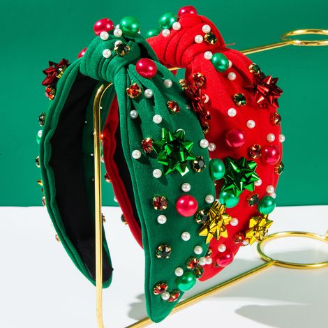 Bandeau de Noël pour femme, bandeau à nœud, bandeau de Noël (rouge et vert) (1/4)