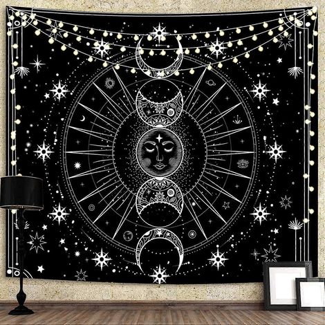 Tapisserie murale Soleil et Lune - Décoration murale pour chambre, salon, dortoir (59,1L x 59,1l / 150 x 150cm) (1/5)