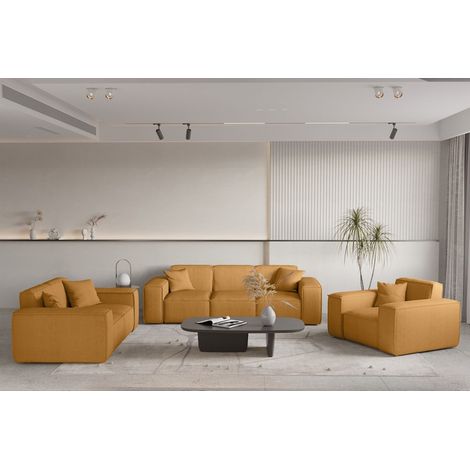 Sofaset Designersofa CELES PREMIUM 3-2-1 in Stoff Scala Senfgelb (1/5)